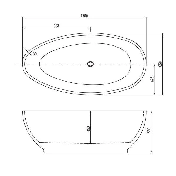 BelBagno Aveo Freestanding Bath 1700mm - White