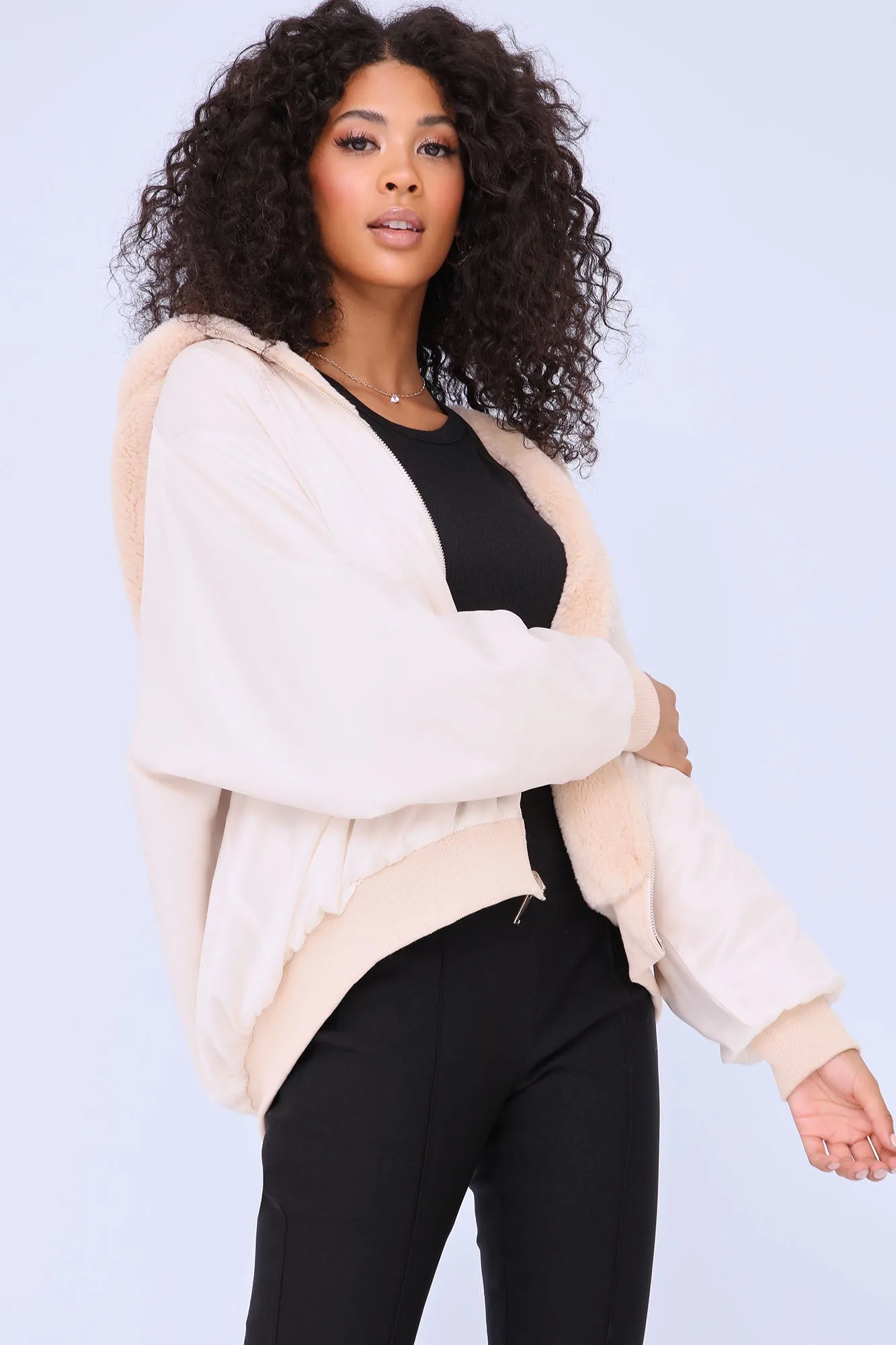 Bethany Oversized Fuzzy Jacket - Nude