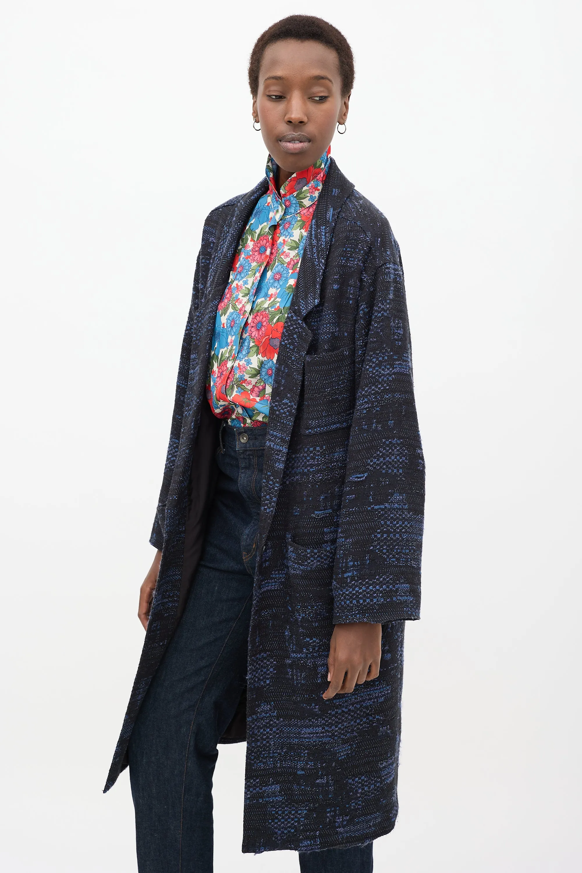 Black & Blue Woven Coat