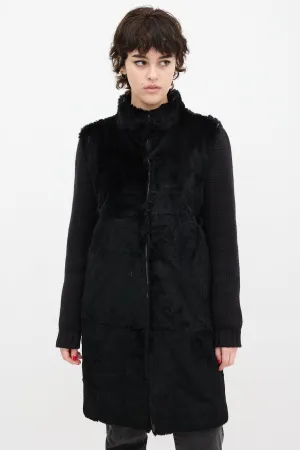Black Wool Knit & Fur Coat