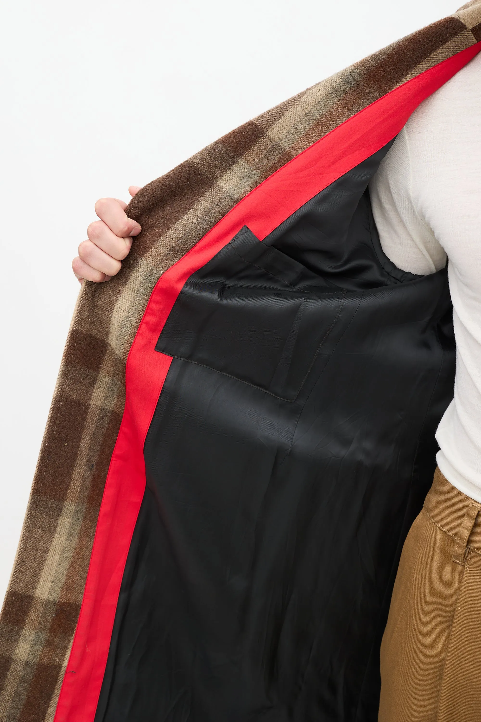 Brown Wool Check Long Coat