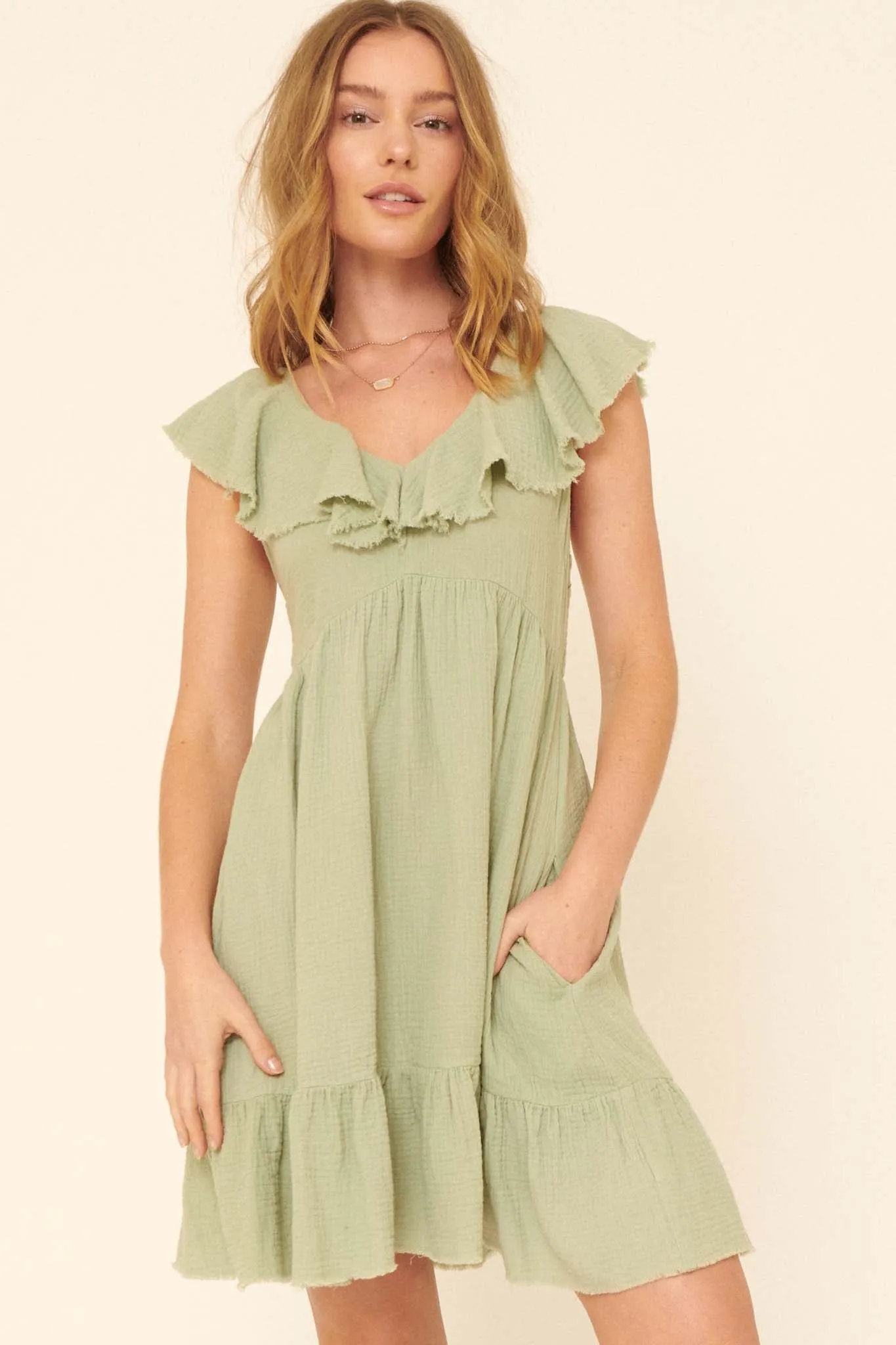 Crush On You Ruffled Crinkle Cotton Mini Dress