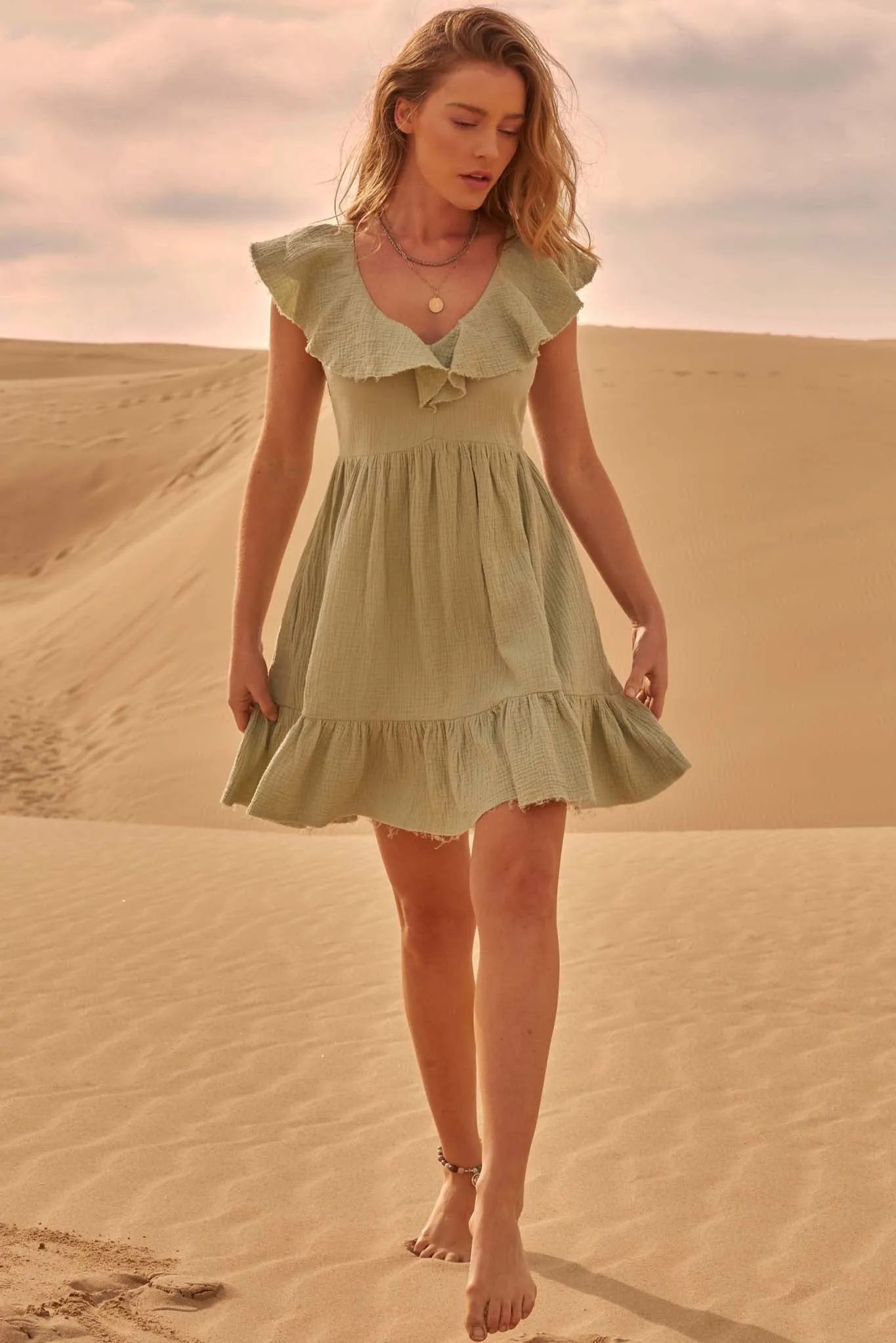 Crush On You Ruffled Crinkle Cotton Mini Dress