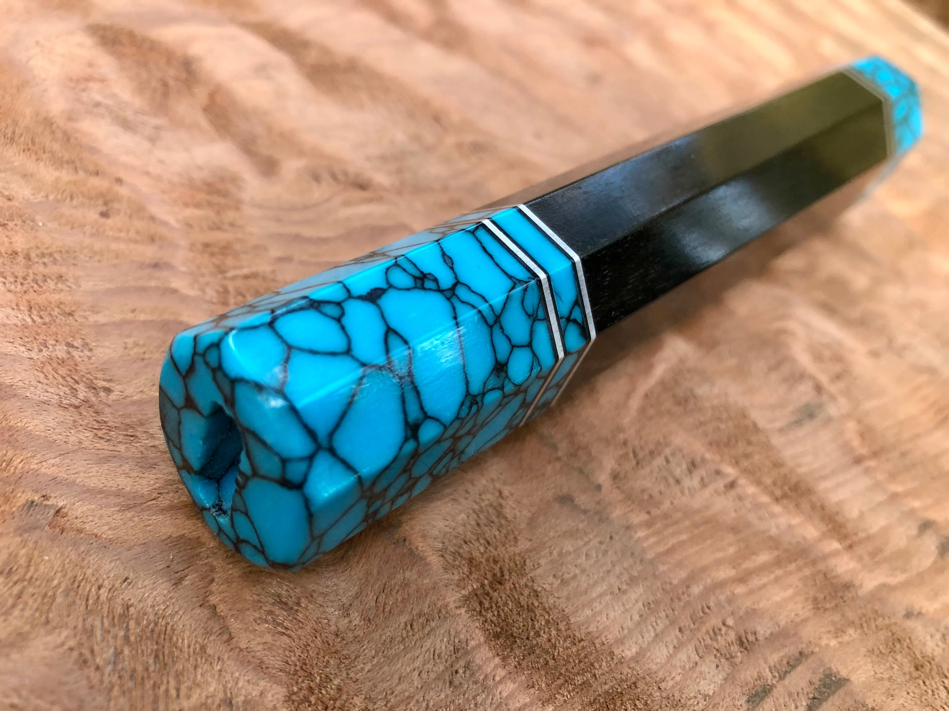 Custom Japanese Knife Handle - Turquoise and Ebony