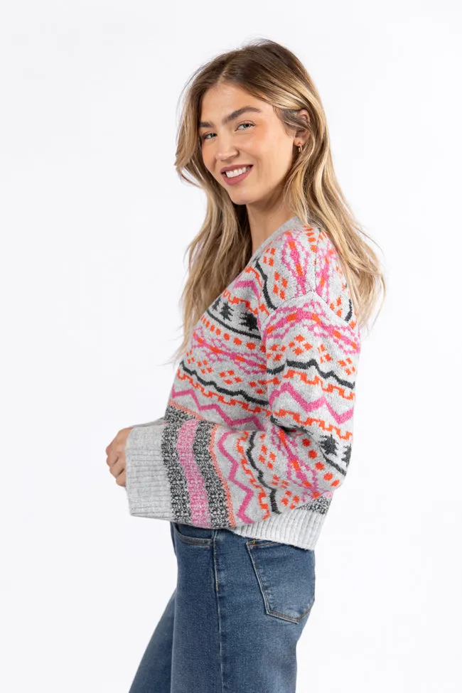 Fair And Square Grey And Pink Fair Isle Cardigan FINAL SALE