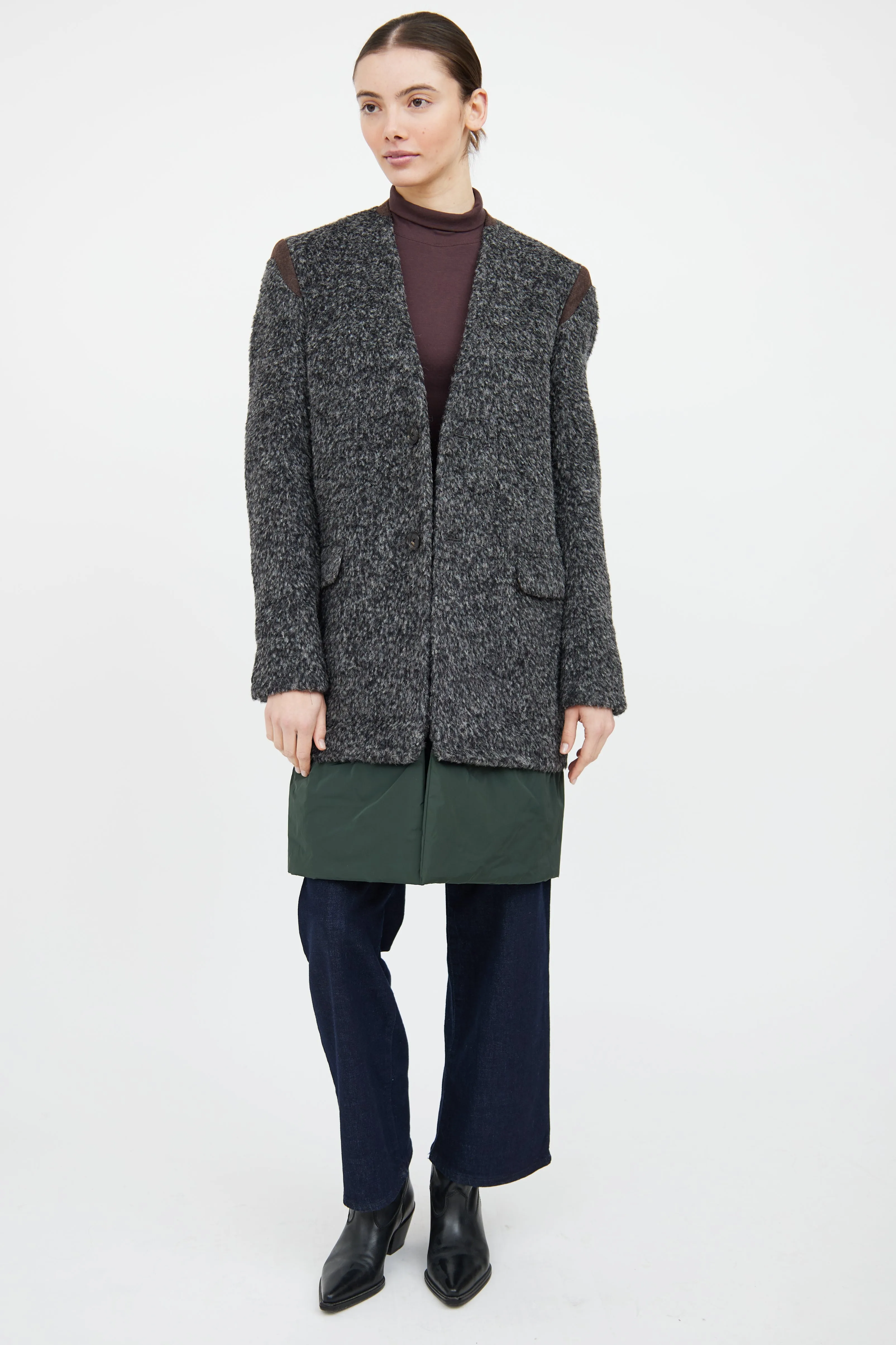 Grey & Green Panelled Coat