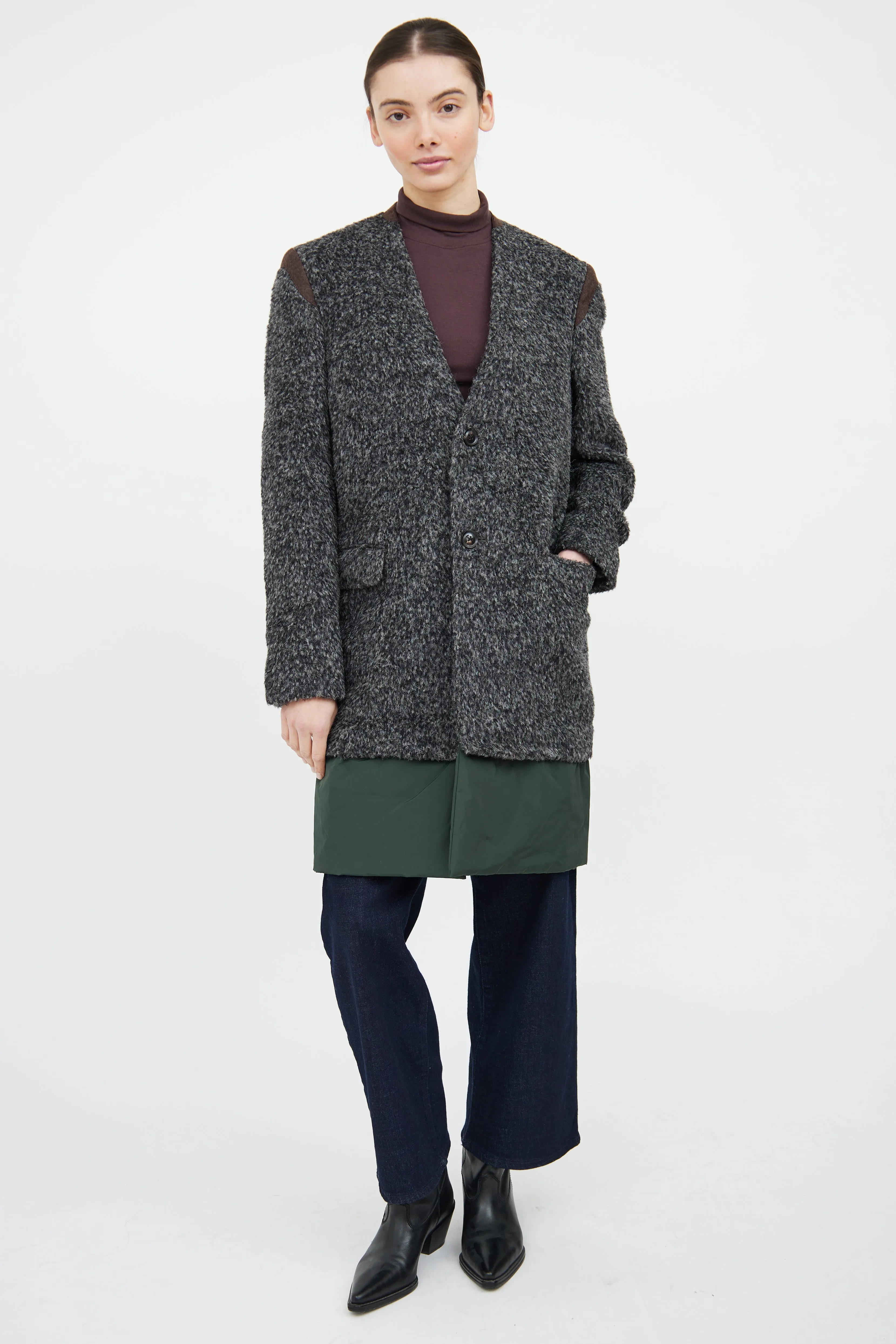 Grey & Green Panelled Coat