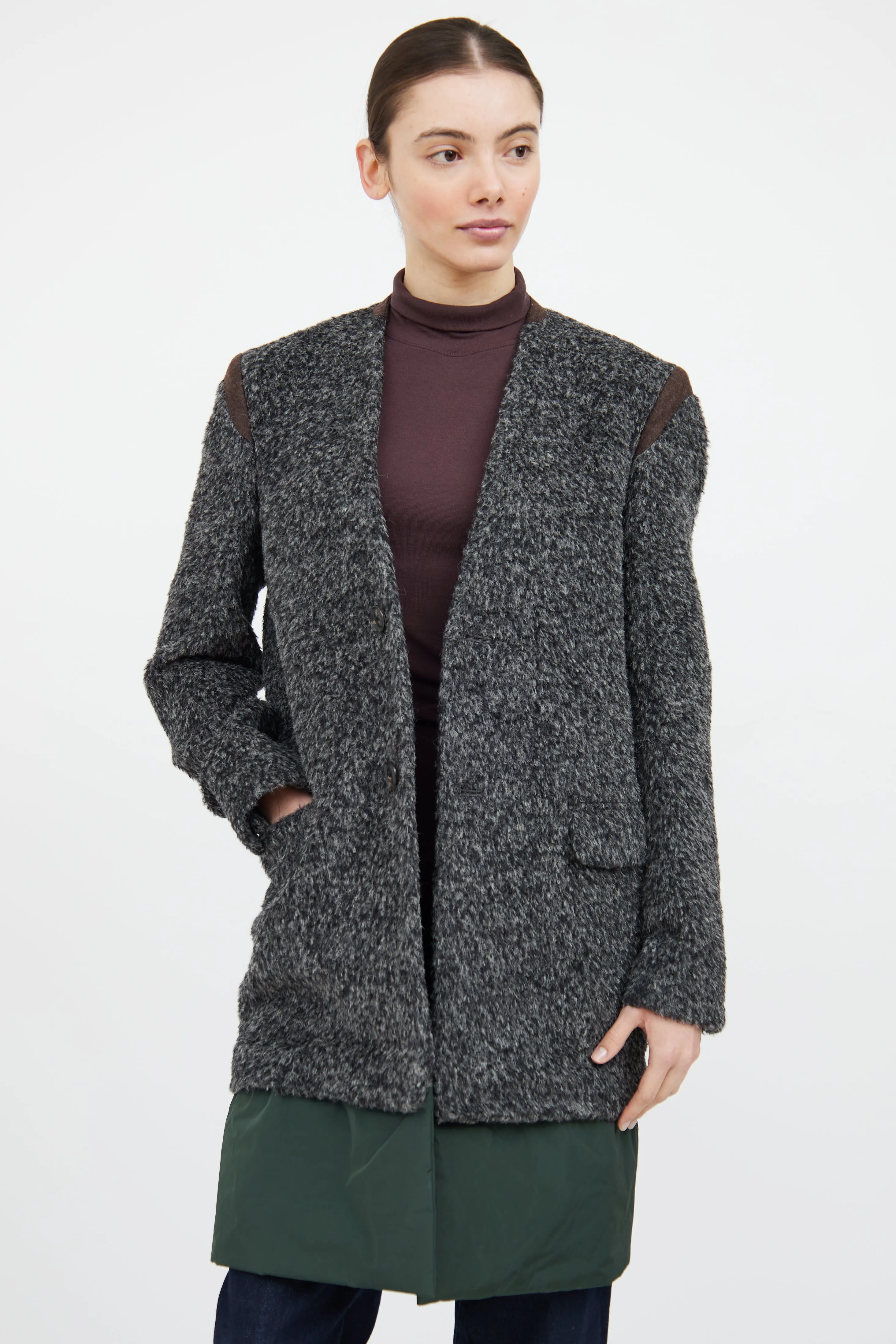 Grey & Green Panelled Coat