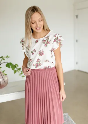 Ivory Floral  Flutter Sleeve Top
