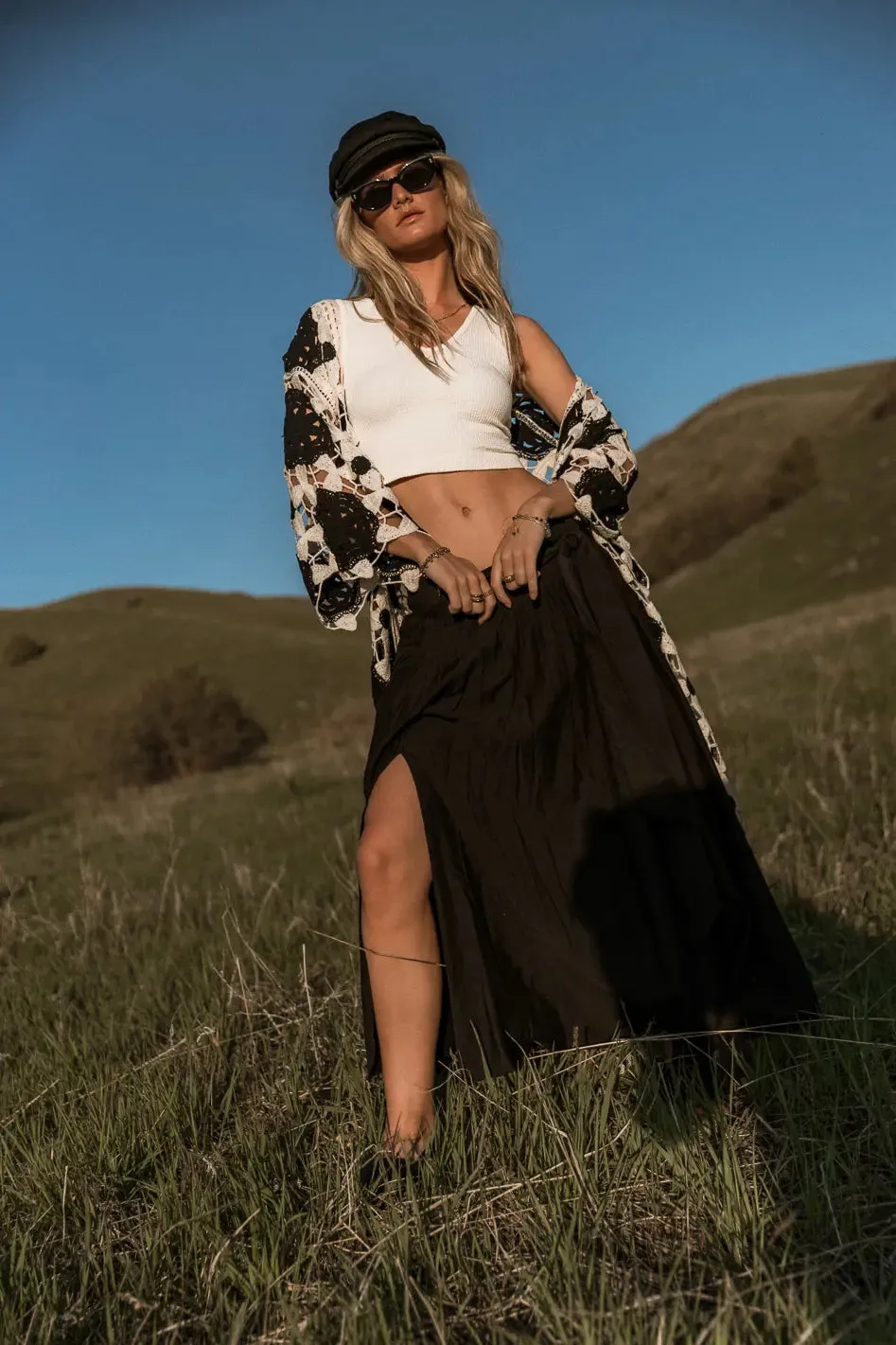 Kiri Double Slit Skirt in Black