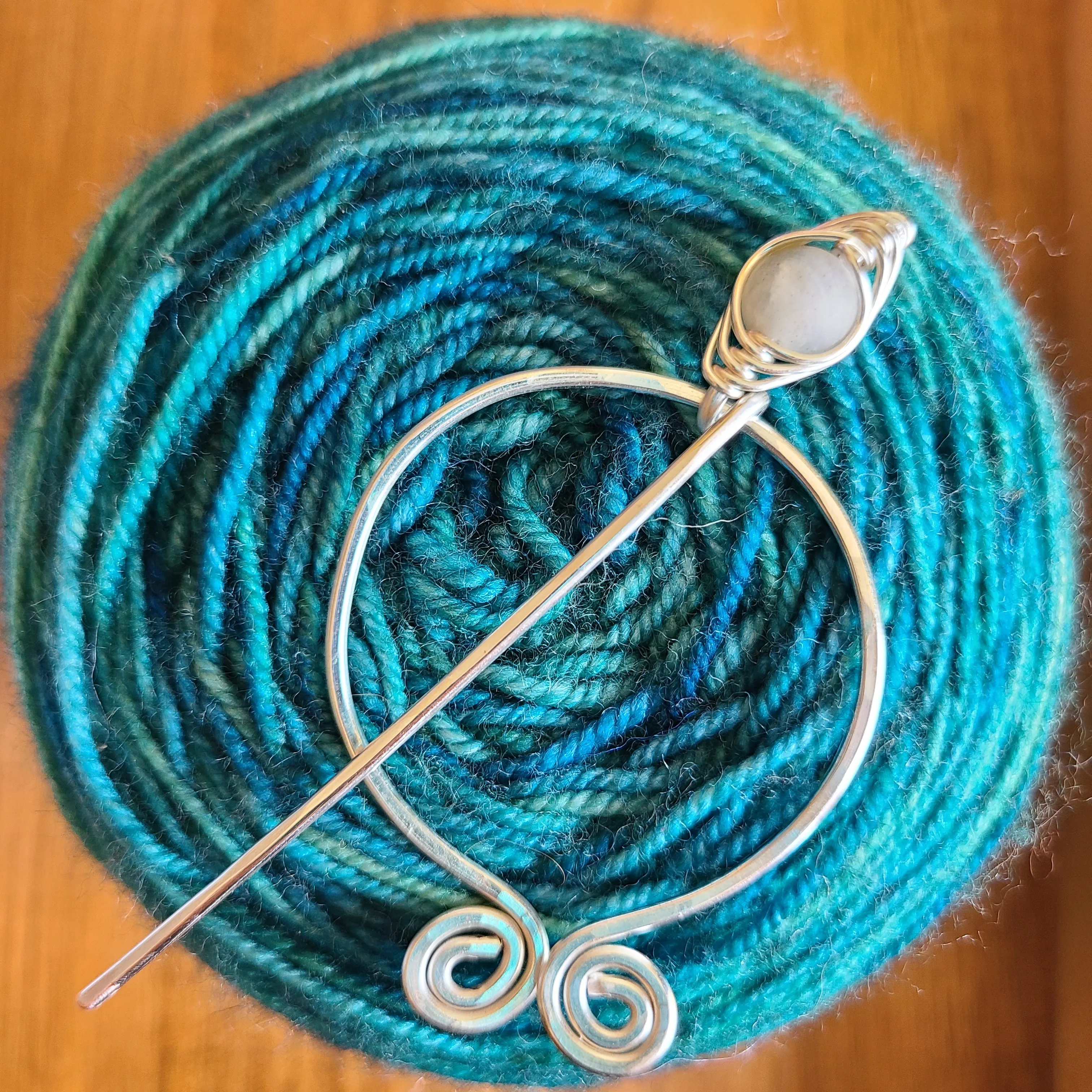 Labradorite Penannular Shawl Pin in Silver or Vintage Bronze