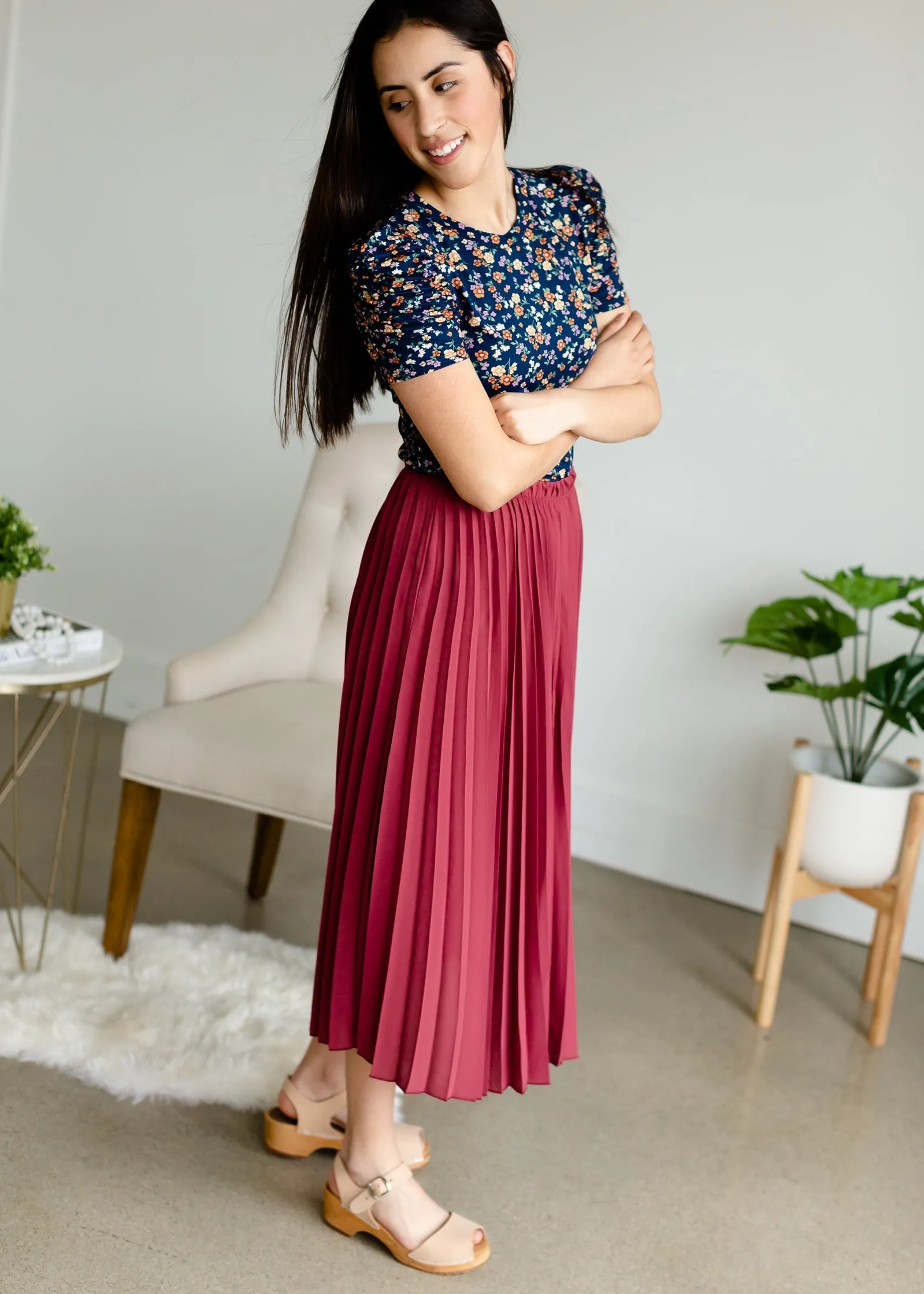 Navy Floral Puff Sleeve Tee