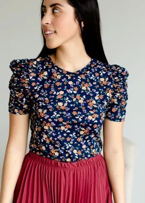 Navy Floral Puff Sleeve Tee