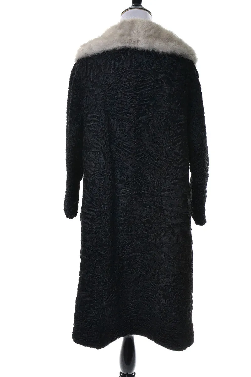Schiaparelli Vintage Black Persian Curly Lambswool Coat Mink Collar