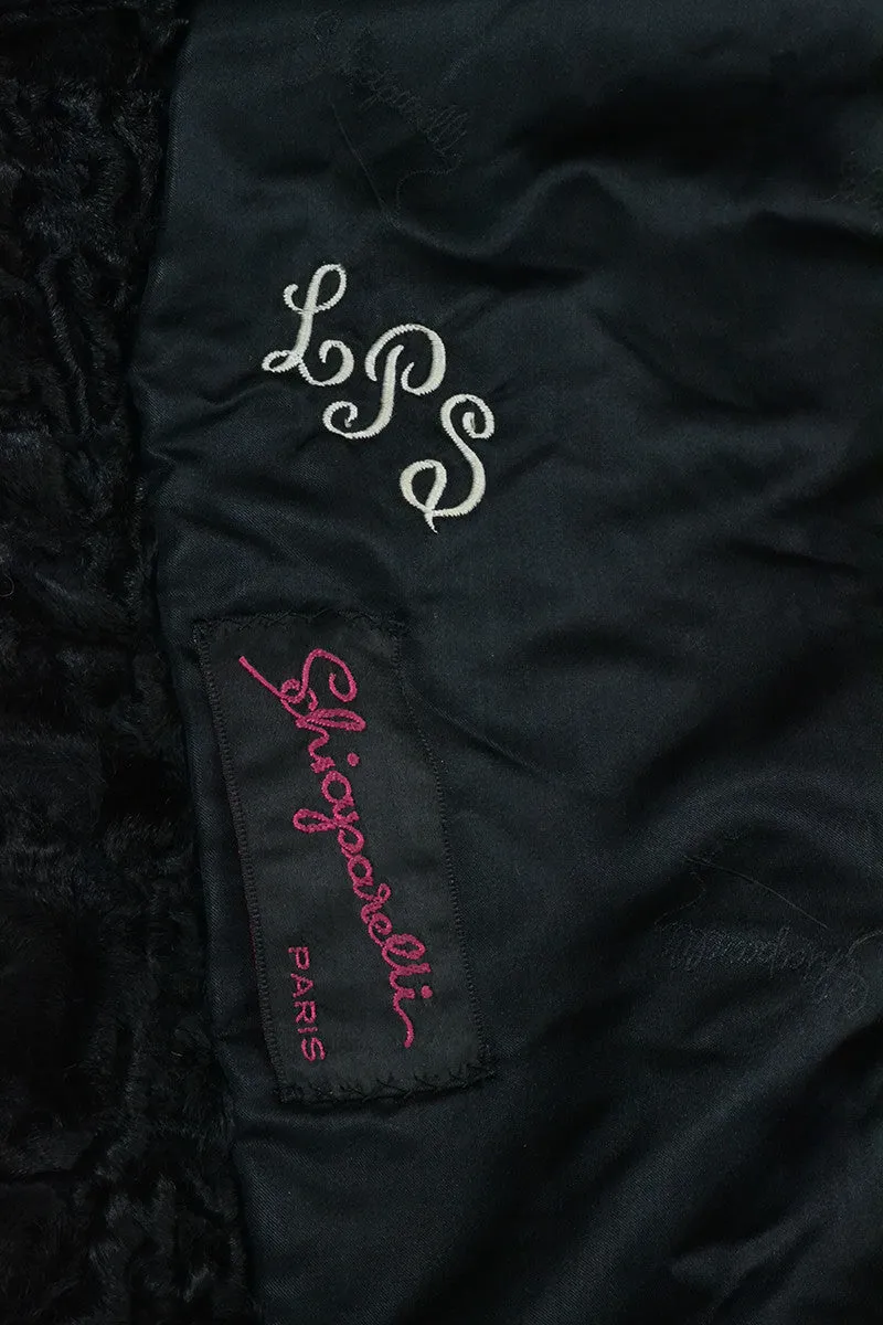 Schiaparelli Vintage Black Persian Curly Lambswool Coat Mink Collar