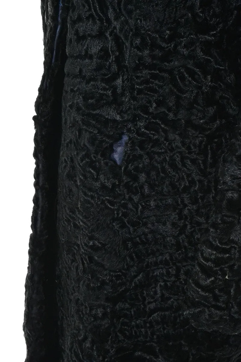 Schiaparelli Vintage Black Persian Curly Lambswool Coat Mink Collar