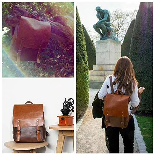 Zebella Womens Leather Backpack Vintage Laptop Brown Backpack Faux Leather Travel Daypack College School Bookbag for Women, Girls & Students