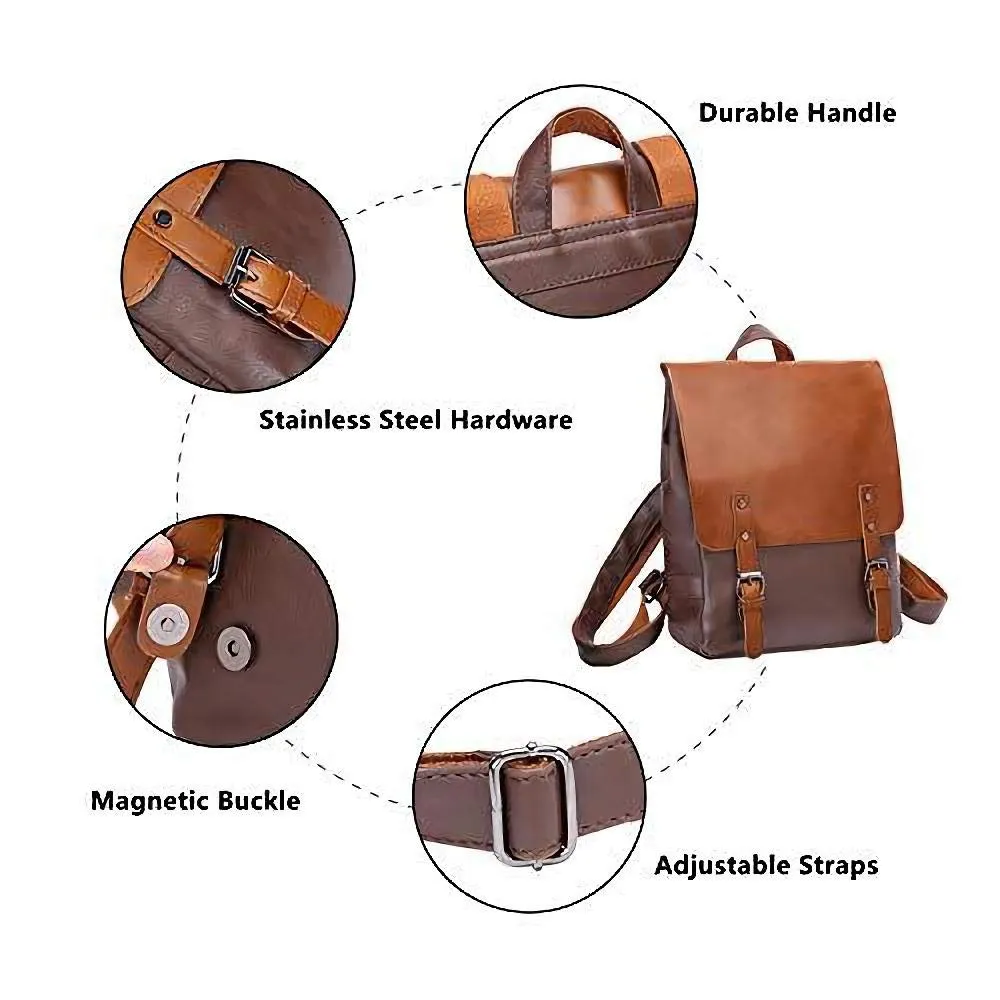 Zebella Womens Leather Backpack Vintage Laptop Brown Backpack Faux Leather Travel Daypack College School Bookbag for Women, Girls & Students