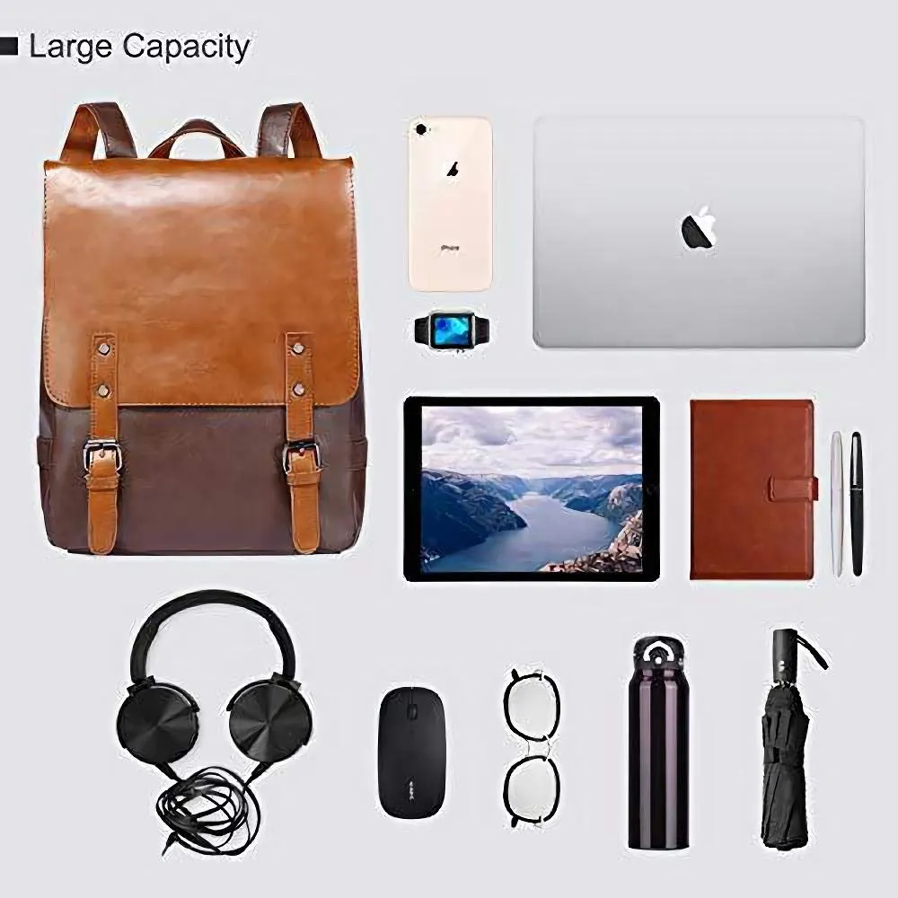 Zebella Womens Leather Backpack Vintage Laptop Brown Backpack Faux Leather Travel Daypack College School Bookbag for Women, Girls & Students