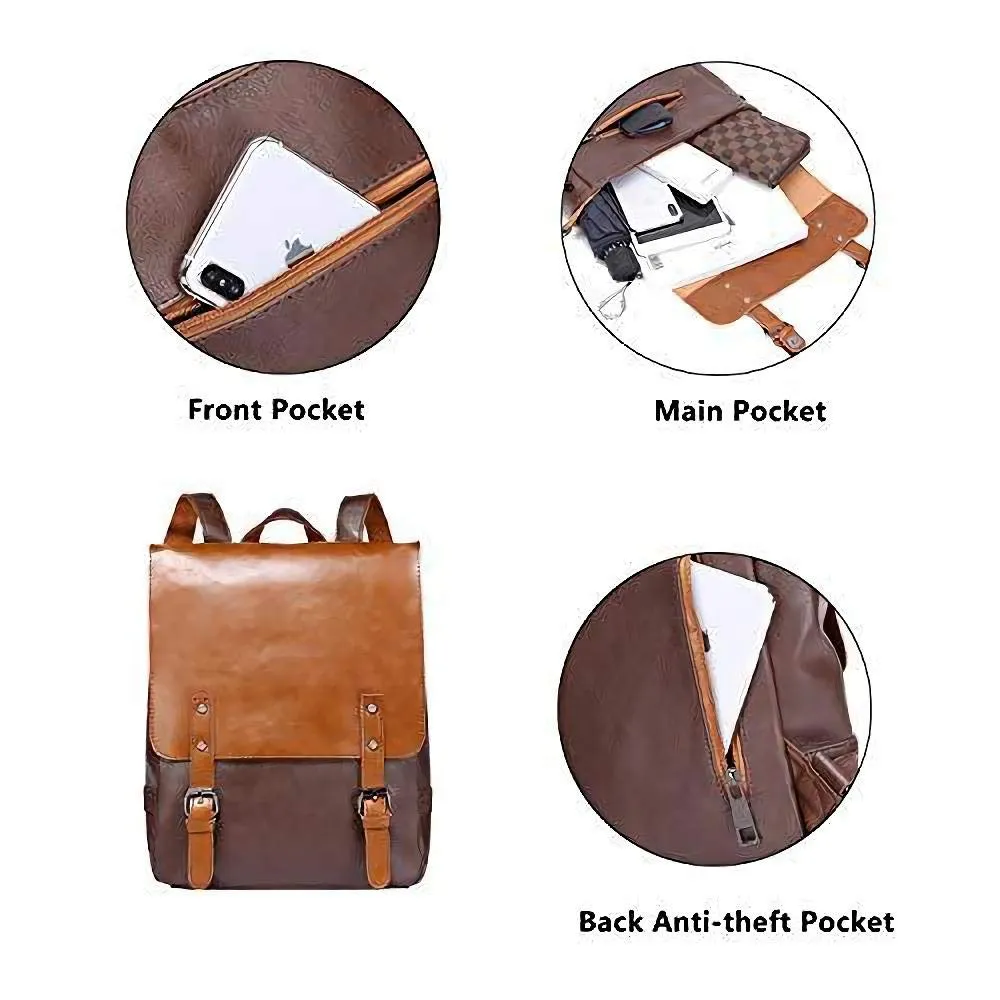Zebella Womens Leather Backpack Vintage Laptop Brown Backpack Faux Leather Travel Daypack College School Bookbag for Women, Girls & Students